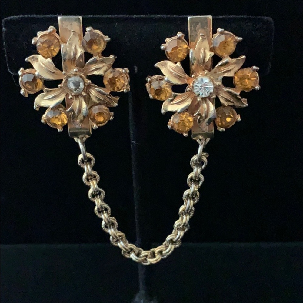 Vintage amber rhinestone sweater clip